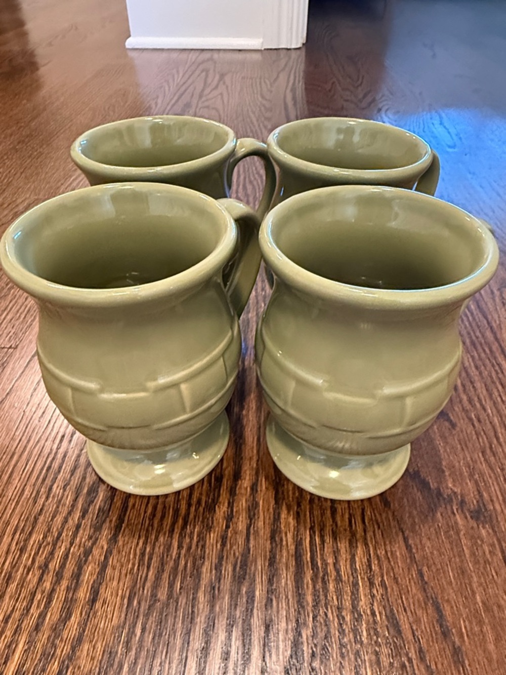 Longaberger Pottery Woven Traditions Latte Pedestal
Mugs Sage Green Set of 4